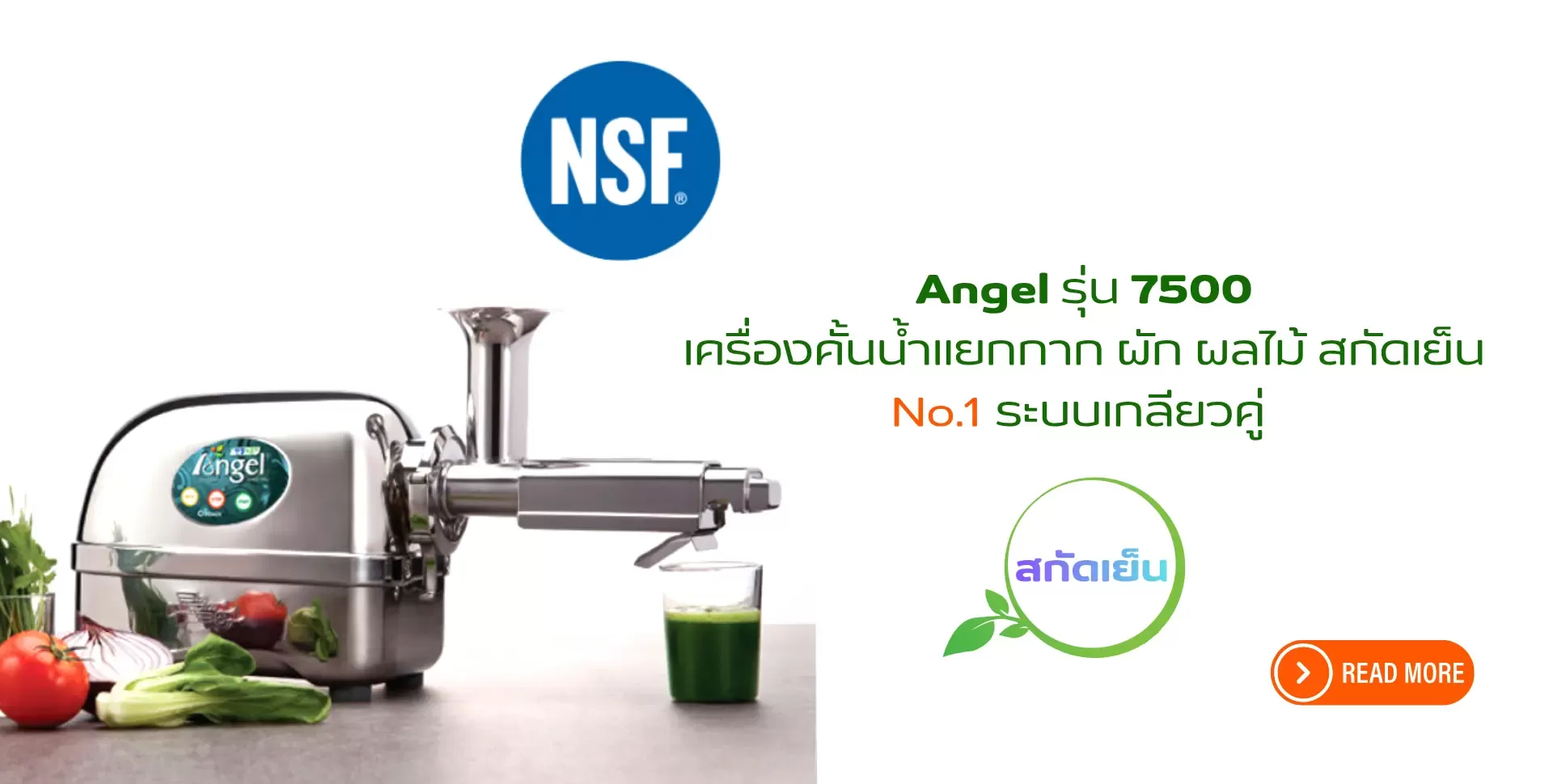 เครื่องคั้นน้ำผักผลไม้สกัดเย็น Angel 7500 เกลียวคู่ สแตนเลสแท้ คุณภาพระดับ NSF No.1